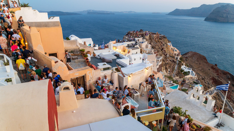 Crowds watching sunset on Santorini