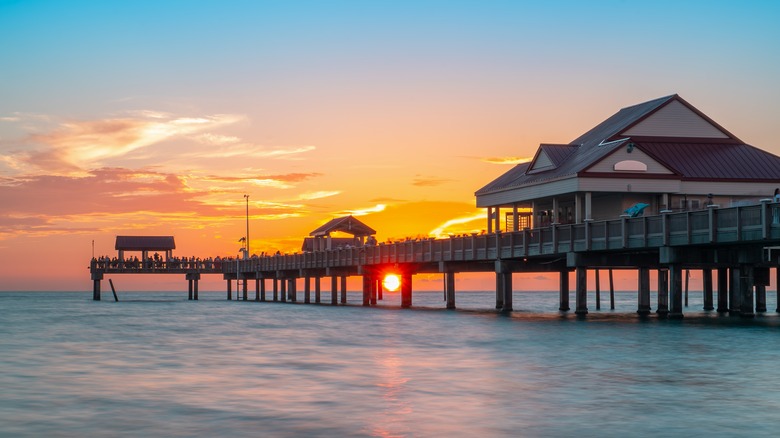 Florida pier with evening sunset