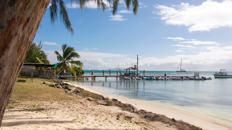 People walking on a pier in Anegada, British Virgin Islands