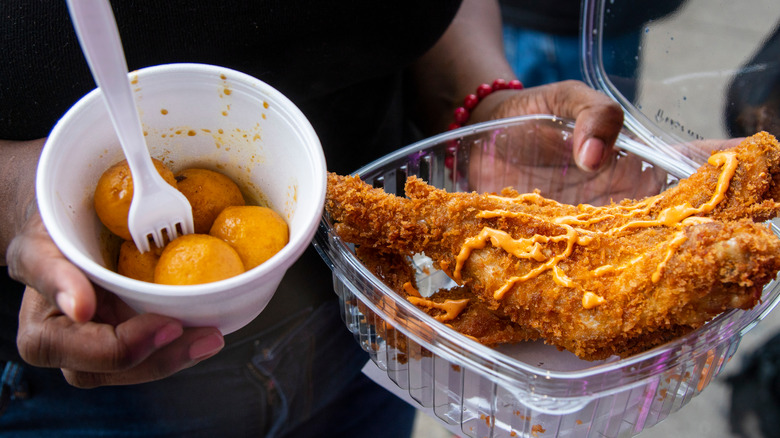 Chinese fish balls and fried chicken