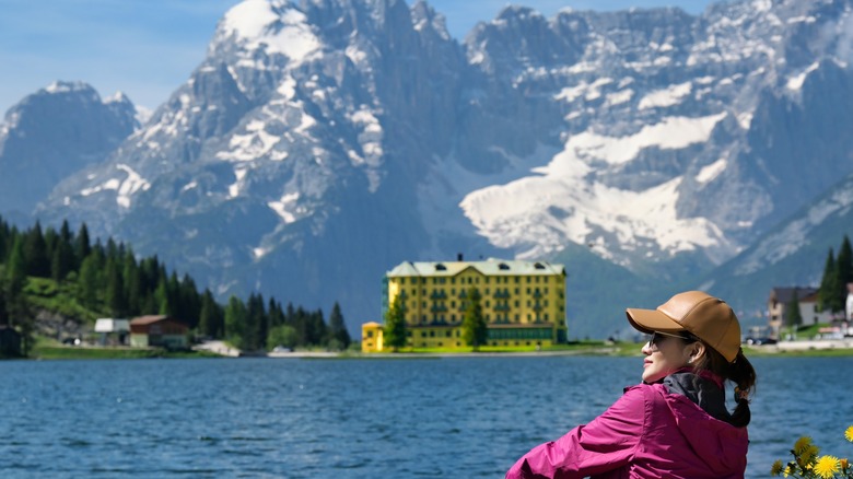 woman relaxing in the Dolomites