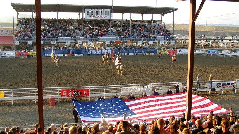 crowd at rodeo in cody, wyoming