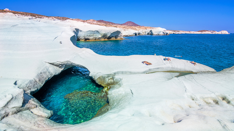 White stone formations, Sarakiniko Beach, Greece