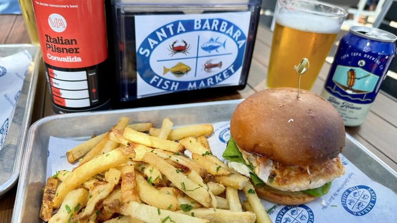 French fries with a fish burger from Santa Barbara Fish Market