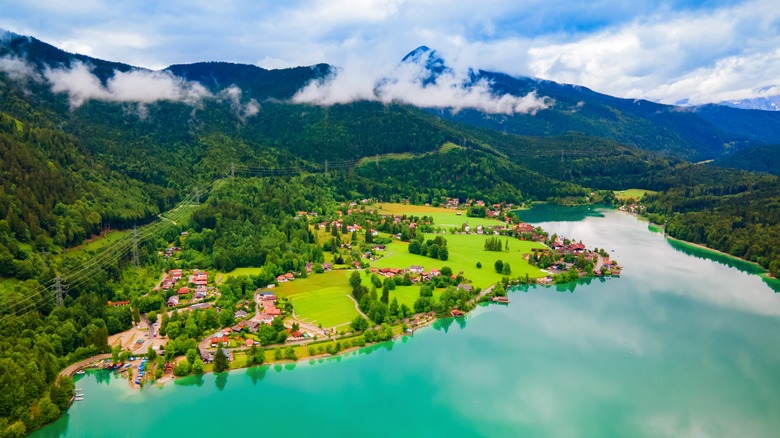 Turquoise water at the German lake village Walchensee