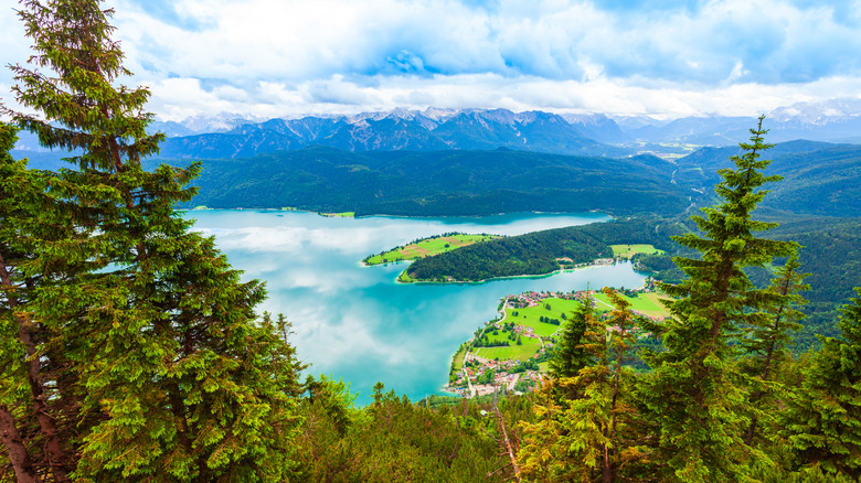 The lake in Walchensee, Germany, surrounded by mountains