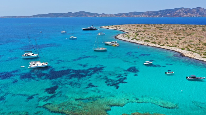 Boats anchored between Antiparos and Paros, Greece