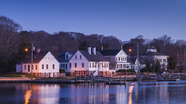 Houses in Mystic at dawn