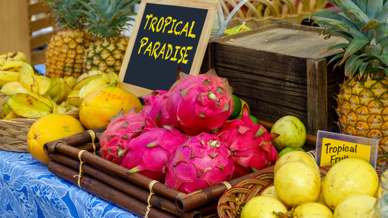 Farmer's market display of tropical fruit