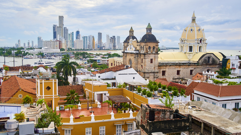 Cartagena old town with beach background