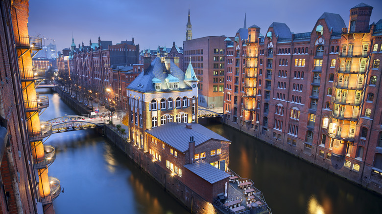 Spiecherstadt at night, Hamburg, Germany