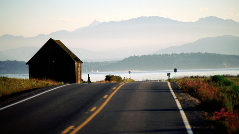 House near road on coast of Whidbey Island, Washington