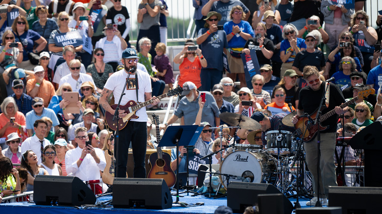 Bon Iver performing at Harris rally in Eau Claire