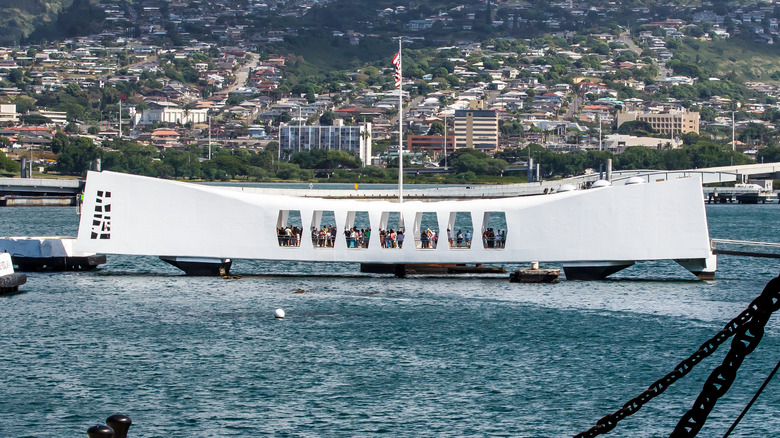 A shot of the USS Arizona Memorial