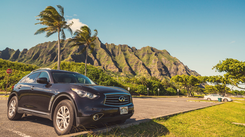 Car parket in parking lot in Hawaii