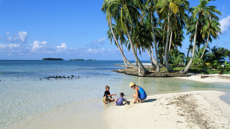 family on beach