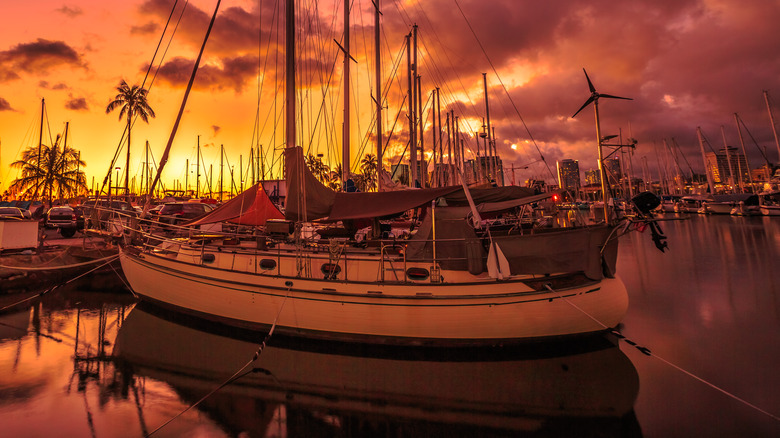 Boats at sunset in Honolulu