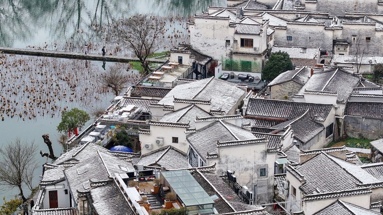 Aerial view of Hongcun ancient village, located in Huangshan, Anhui, China