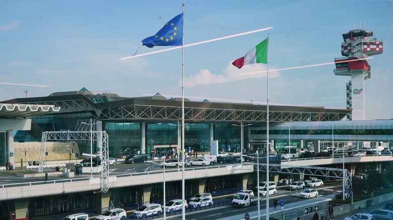 Taxis waiting at Fiumicino airport in Italy