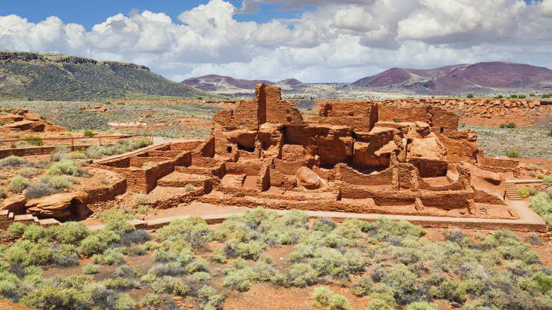 A wide shot of the largest pueblo in Wupatki National Monument in Arizona