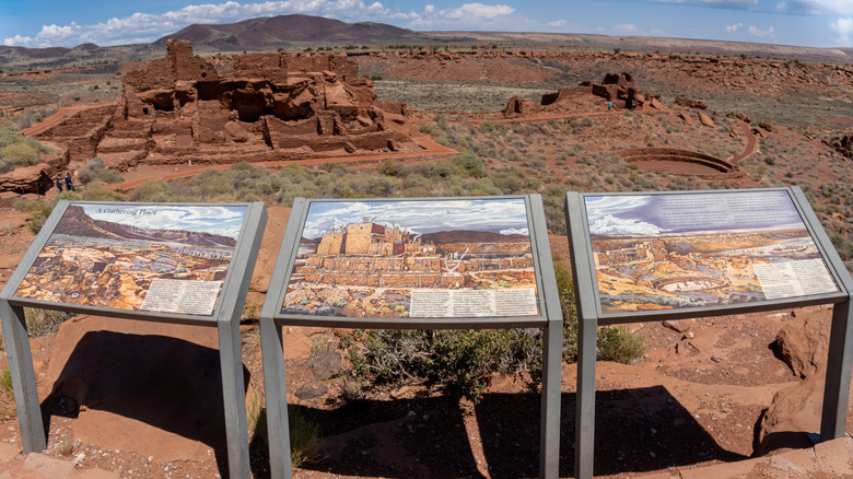 Signs in front of the village at Wupatki National Monument in Arizona