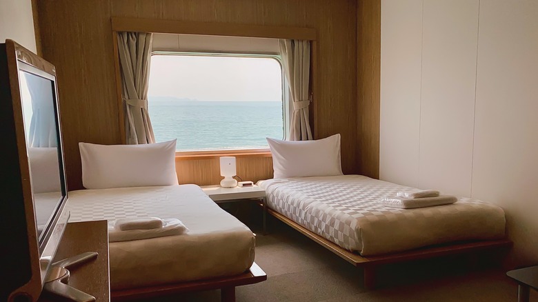 Two beds in a cruise cabin