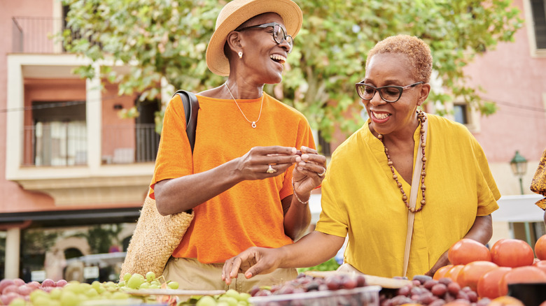 Senior women at a market in Spain