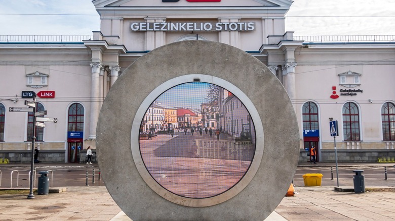 Portal sculpture in Vilnius, in front of the Lithuanian capital's train station