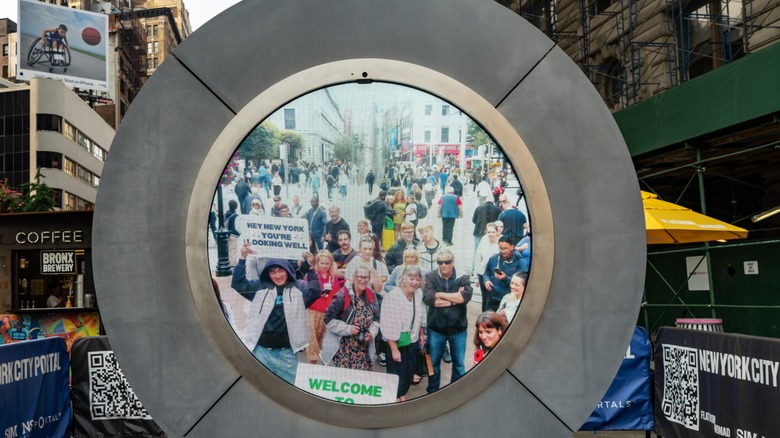 The Portal sculpture in New York City, which was connected with that in Dublin, Ireland via a livestream link