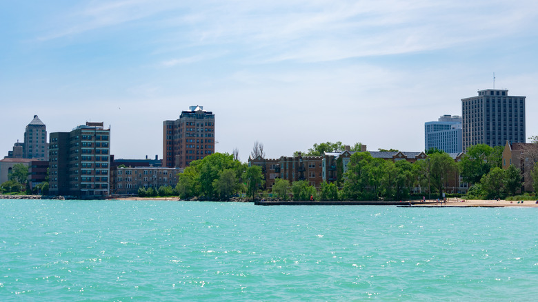 The cityscape view across Lake Michigan of Rogers Park