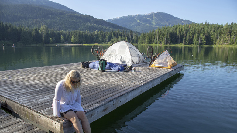 Woman camping on Lost Lake