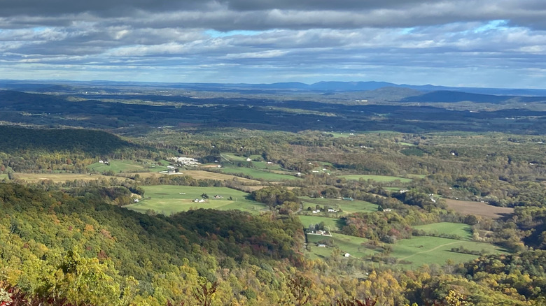 A wide view of Floyd, Virginia from the Blue Ridge Parkway