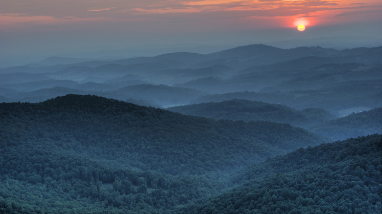 A view of Buffalo Mountain in Floyd, Virginia at sunset.