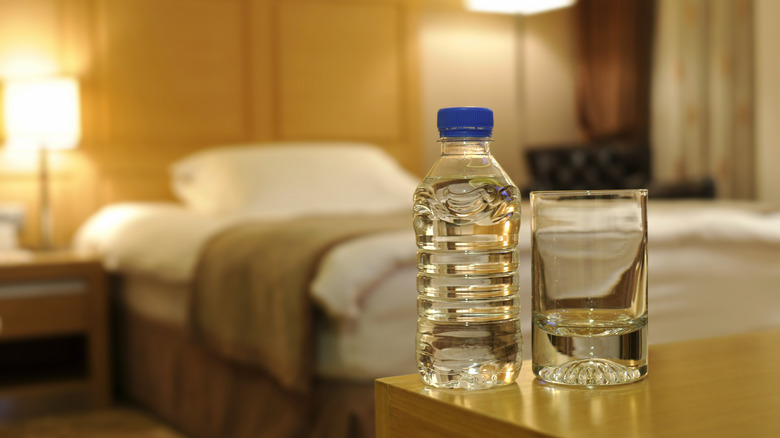 Bottled water in hotel room