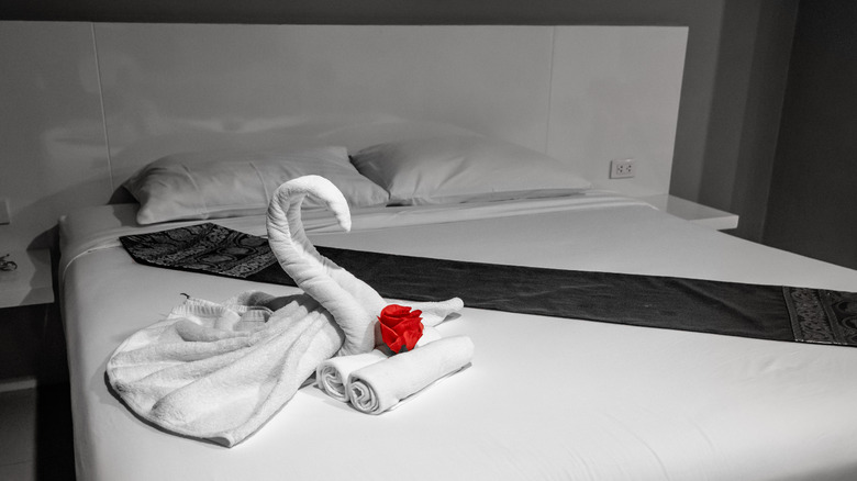 Towel art on hotel bed