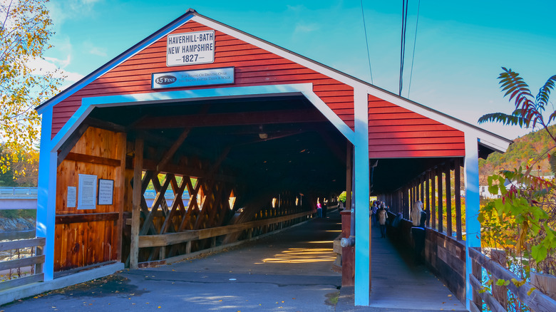 The red wooden Haverhill-Bath covered bridge in New Hampshire