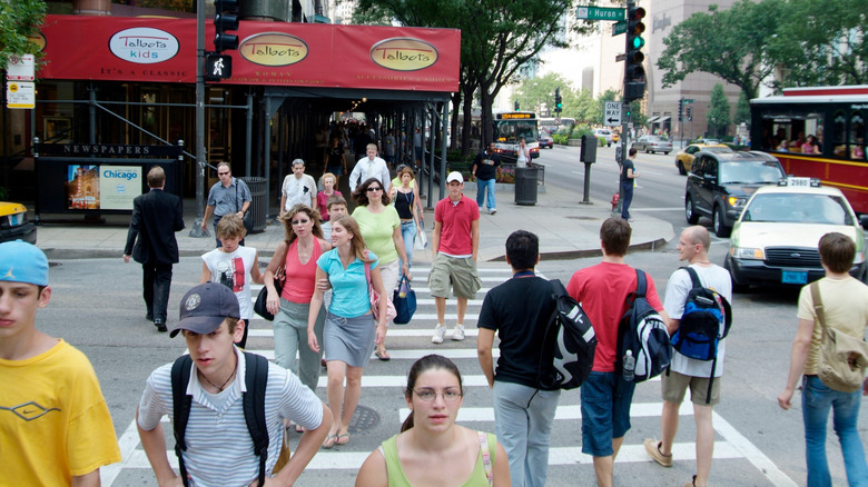 People walking downtown in Chicago