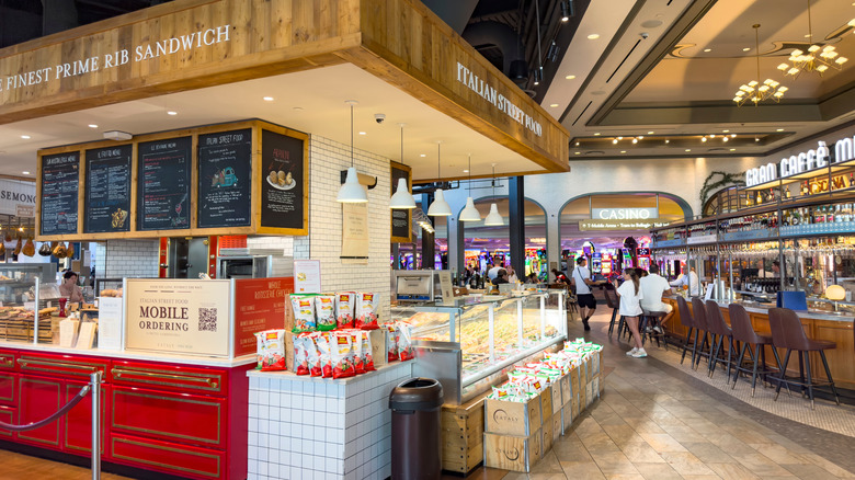 Eateries and cafes at Eataly in Las Vegas with a casino in the background