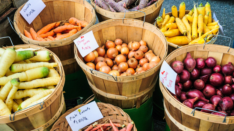 Vegetables in baskets at a Vermont farmer's market