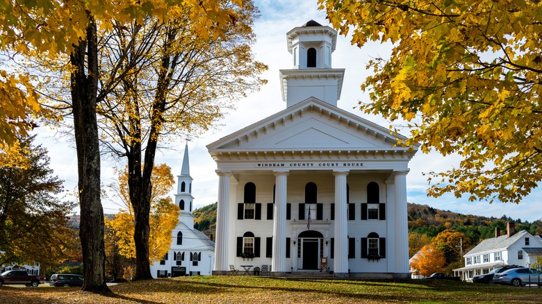 Exterior of the Newfane courthouse in the fall