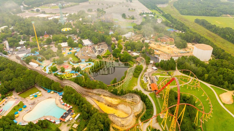 An aerial view of the Kings Dominion theme park in Virginia