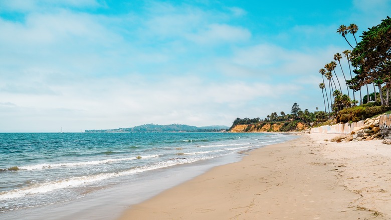 View of the coastline at Butterfly Beach in Montecito California