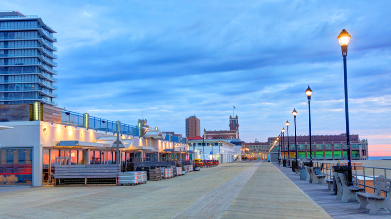 Asbury Park boardwalk at dusk