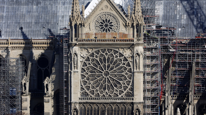 The rose-shaped window of the Notre Dame Cathedral under construction in Paris