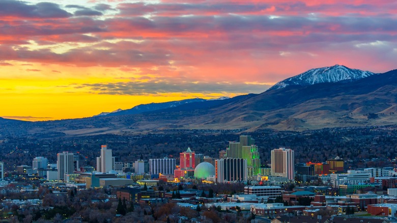 Reno city with sunset