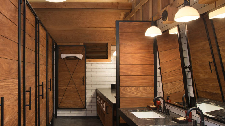 The interior of the bathhouses reserved for campers at the Alila Ventana Big Sur