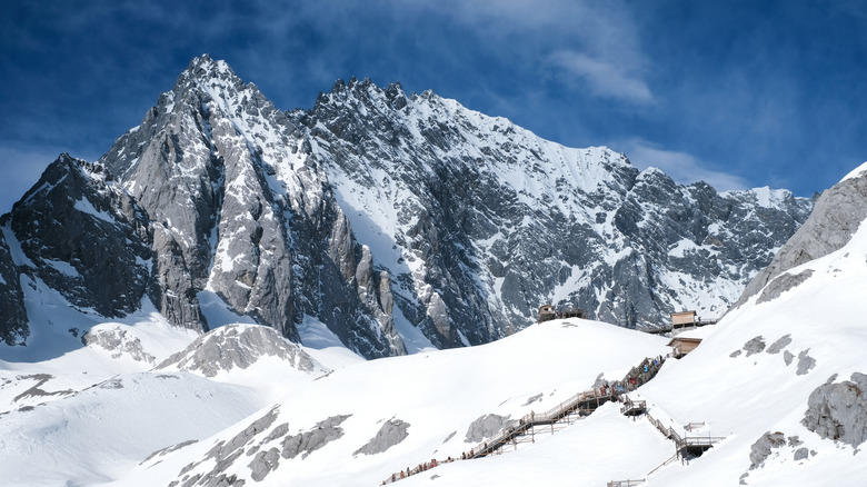 View of a snowy mountainside in China