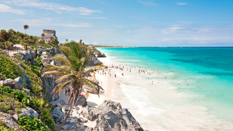 View of ruins overlooking Tulum beach