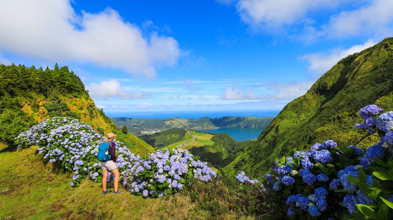 Girl hiking in Azores 