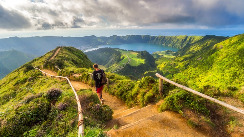 Person hiking in Azores